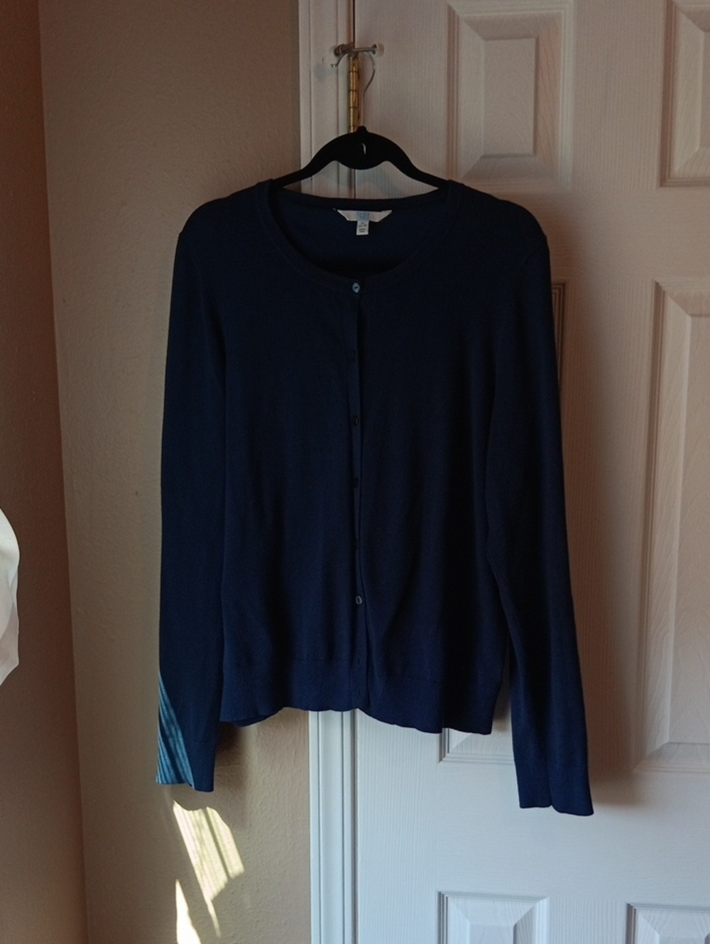 Time and Tru Navy Blue Button-Front Lightweight Cardigan
